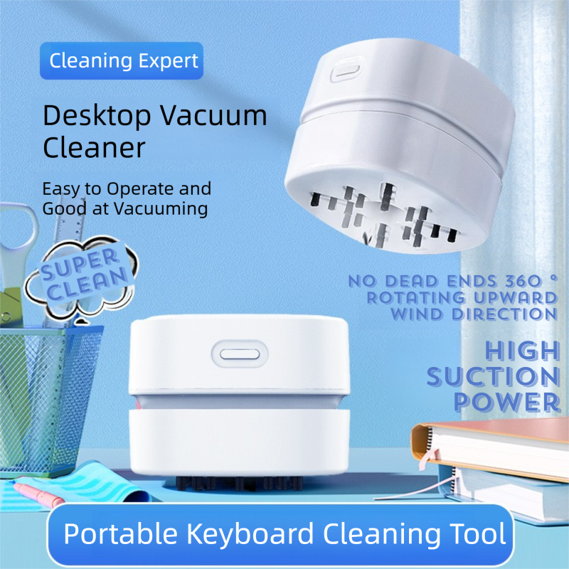 White Portable Handheld Cordless Mini Desktop Vacuum Cleaner - Powerful 10KPA Suction, Efficient Dust & Debris Collection for Home, Office, and Student Use
