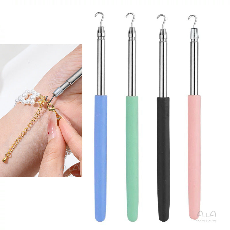 2-Pack Black Jewelry Fastener Helper Tool - Quick Bracelet & Fine Chain Wearer Aid With Telescopic Titanium Steel Hook