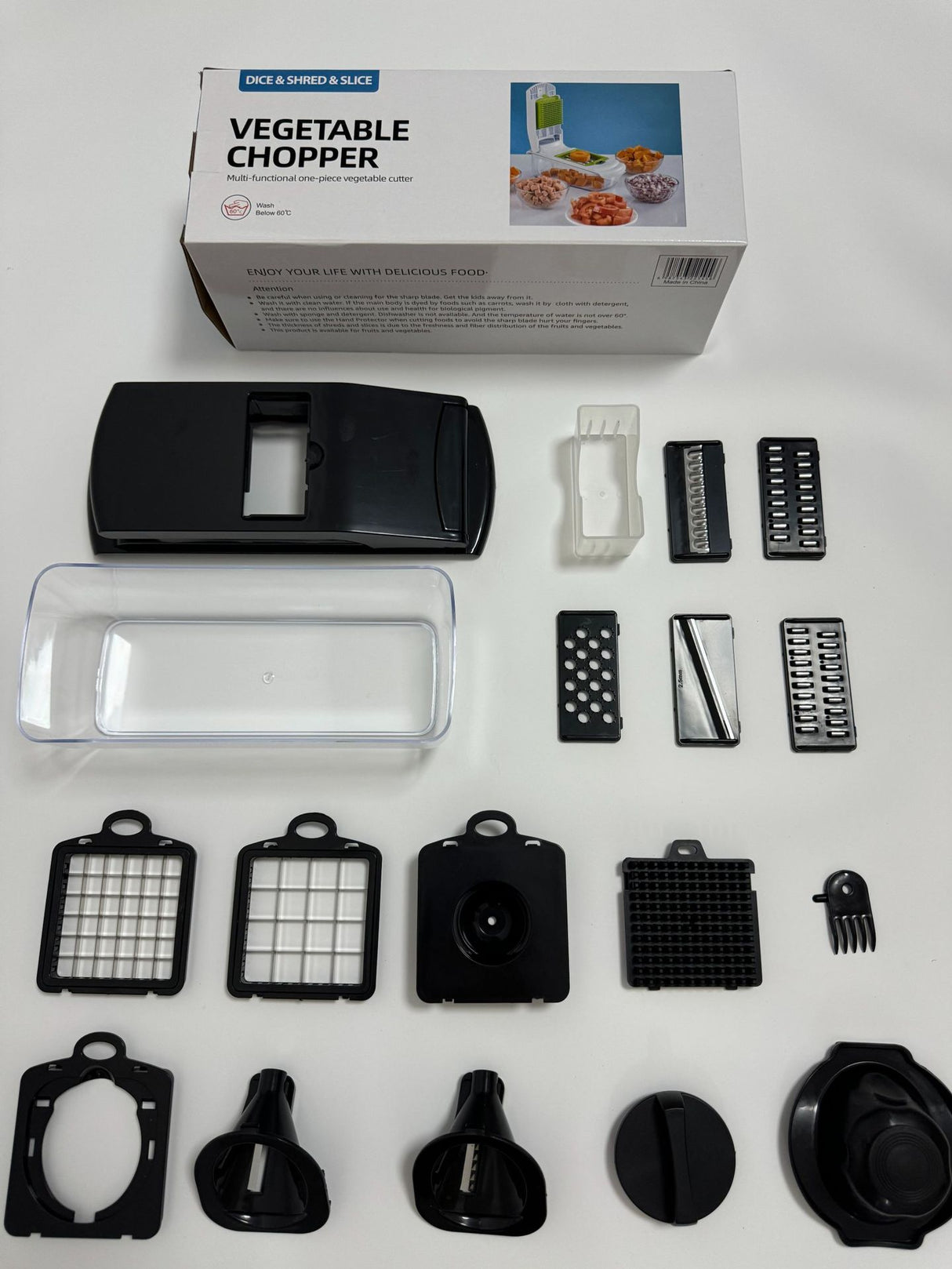 18-Piece Black Multi-Function Vegetable Chopper & Slicer Set - Rotary Grater with 5 Muti-Style Stainless Steel Blades for Home Kitchen