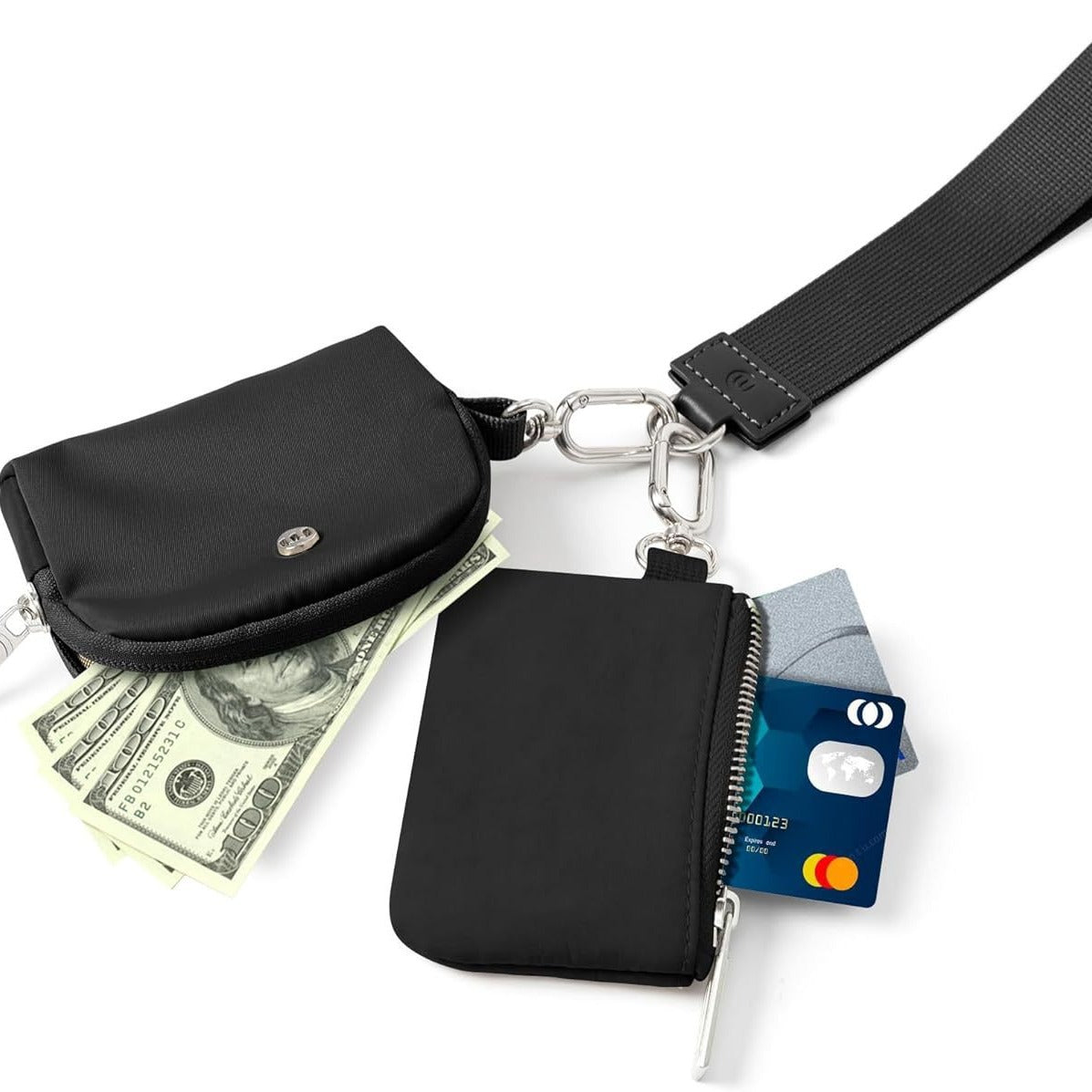 Pink Beige Women's Ultralight Fashion Nylon Wristlet Pouch Set - Portable Mini Coin Purse & Key Holder Wallet