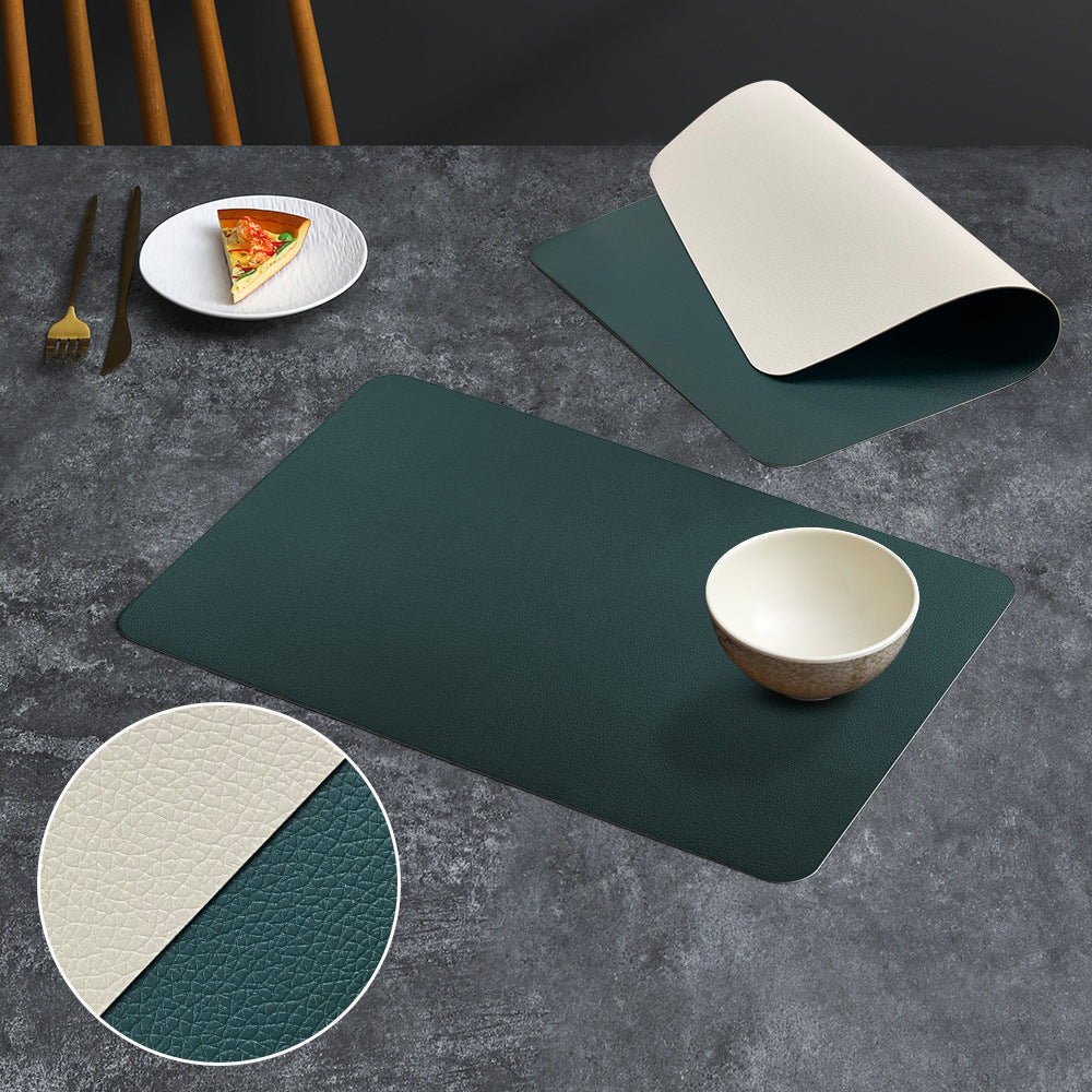 2-PCS Dark green and beige PVC Double-Sided Lychee Texture Table Mat - Waterproof, Heat-Resistant & Easy to Clean for Home and Hotel Use