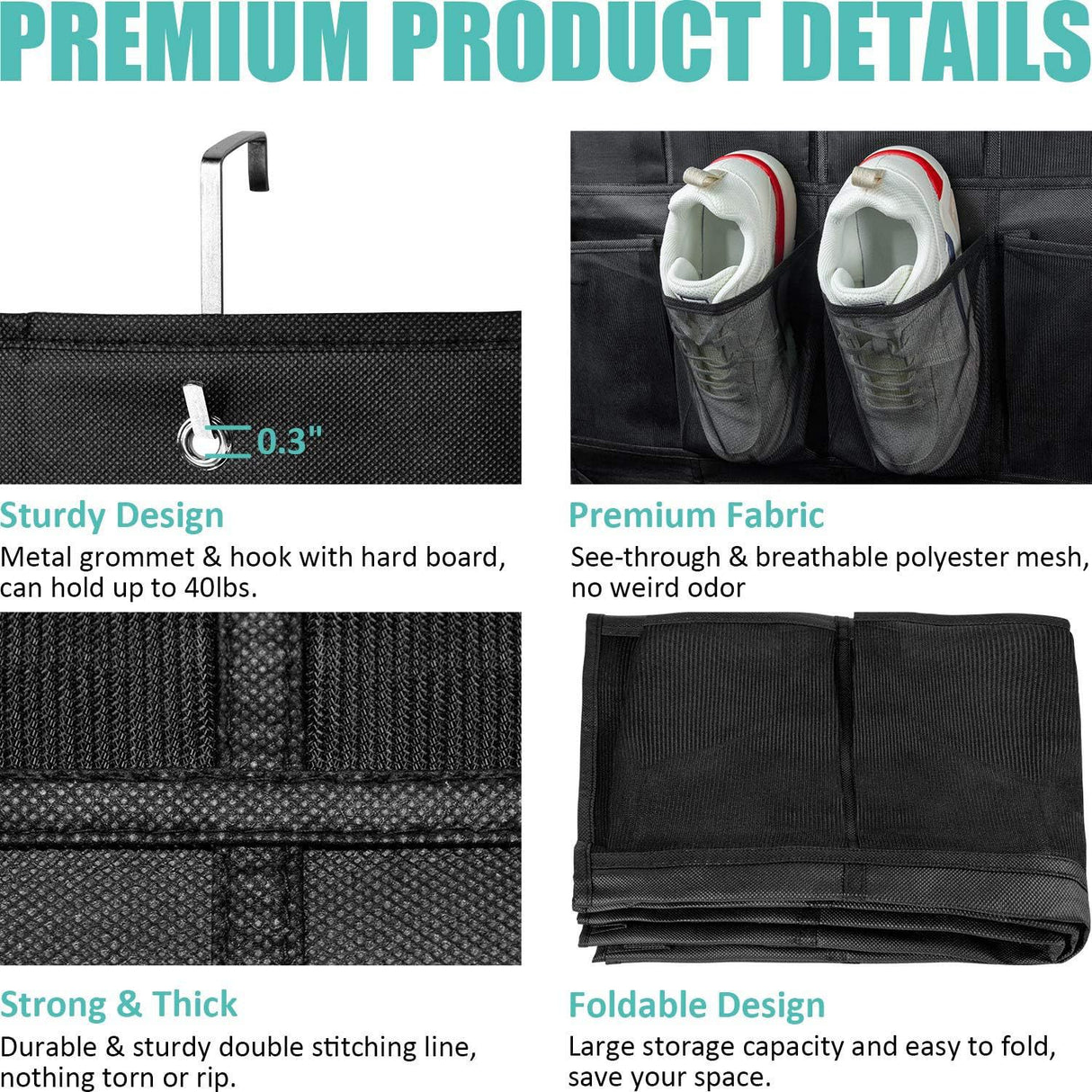 White 28-Pocket Over-the-Door Shoe Organizer with Breathable Mesh – Wall Hanging Storage Bag for Shoes, Boots, and Accessories