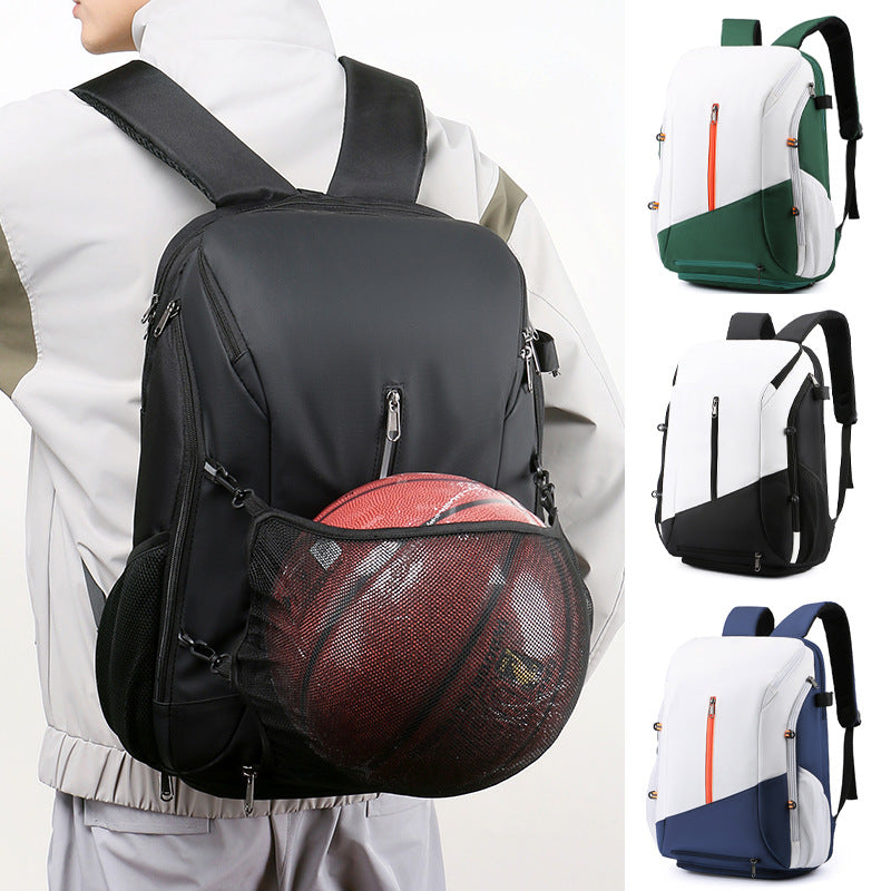 White and black Multi-functional Sports Backpack for Men & Women - Waterproof Basketball, Badminton, Tennis & Soccer Bag with Shoe Compartment + Net