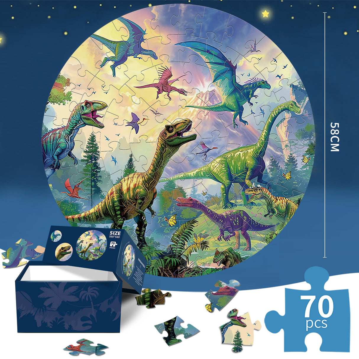 Dinosaur jigsaw puzzle Round Cardboard 70-Piece Jigsaw Puzzle - Educational Kids Puzzle Toy, Fun & Engaging