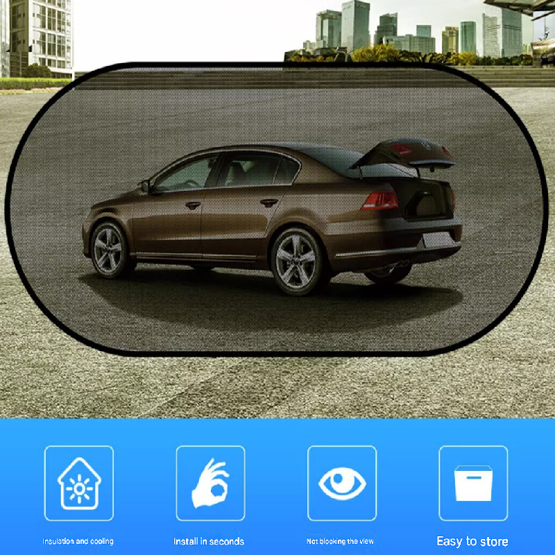 Black Universal Car Window Sun Shade Set - Mesh Fabric UV Protection(One hole-free rear gear + four hole-free side gears)