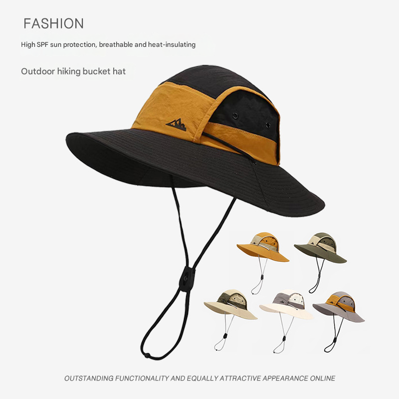 White Quick-Dry Sun Protection Bucket Hat for Men - Breathable Outdoor Hiking & Fishing Cap with Wide Brim