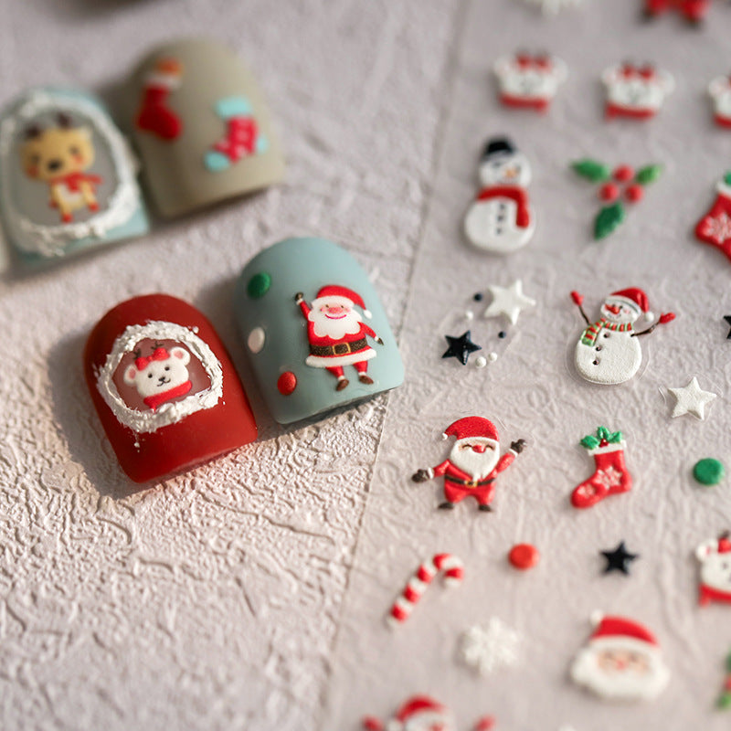 4PCS 5D Embossed Christmas Nail Art Stickers - Santa, Snowman, Reindeer & Snowflake Designs for Festive Manicures(Z-1424)