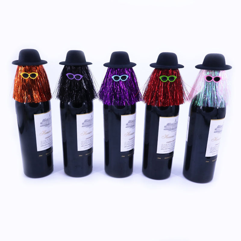 5-PCS Gold Halloween Party Wine Bottle Hats - Spooky Creative Bottle Decorations, Approx. 8x12cm