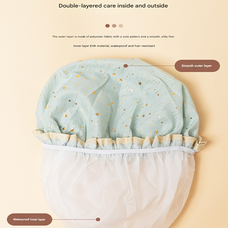 3 Pack The starry sky is light purple Double Layer Shower Cap for Women Waterproof Bath Hair Cover Reusable Elastic Hat for Spa Salon and Home Use