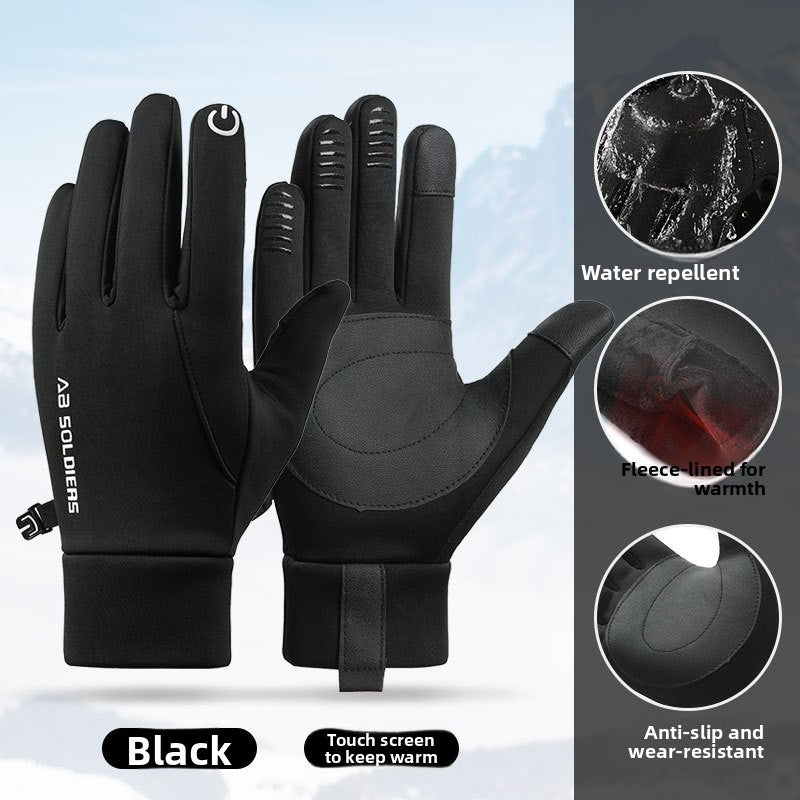 Grey Winter Thermal Gloves for Men Outdoor Cycling Driving Waterproof Touch Screen Warm Fleece Lining Anti-Slip(Size:XL)