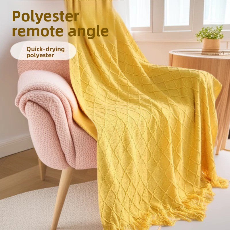 Light grey Nordic Knitted Throw Blanket with Tassels 130x230cm Soft Acrylic Diamond Pattern Sofa Cover Bed Runner and Travel Blanket