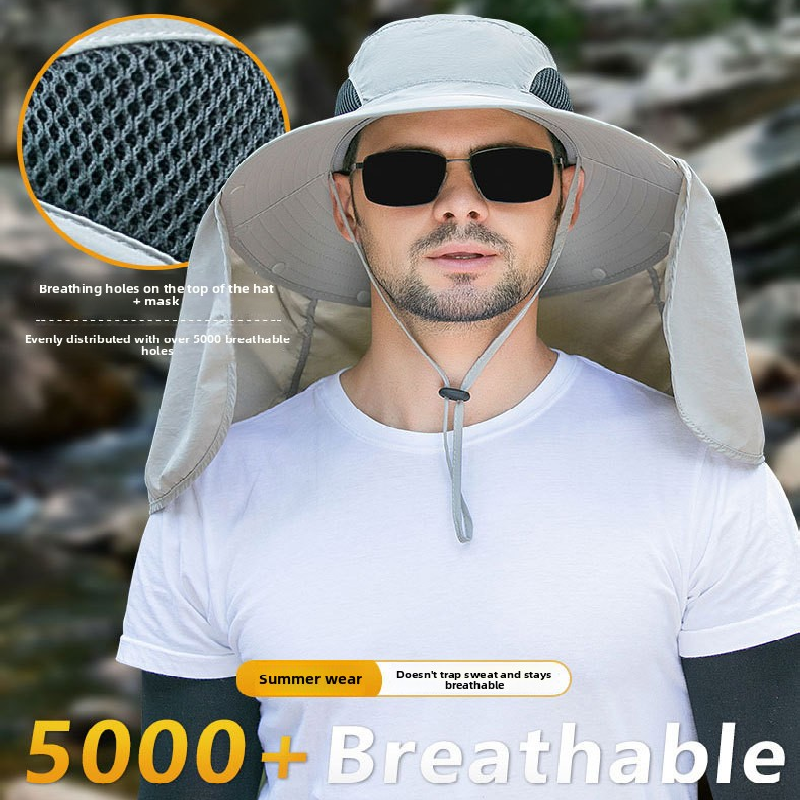Navy blue UPF 50+ Sun Protection Fishing Hat Wide Brim Neck Flap Quick Dry Bucket Hat for Outdoor Hiking and Gardening