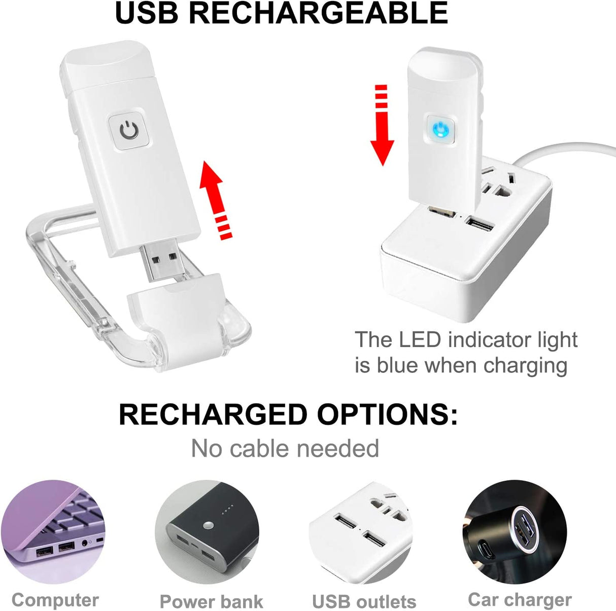2-PCS White Mini USB Rechargeable LED Book Light Eye Protection Reading Lamp with Adjustable Clip and Brightness for Kids Students Travel