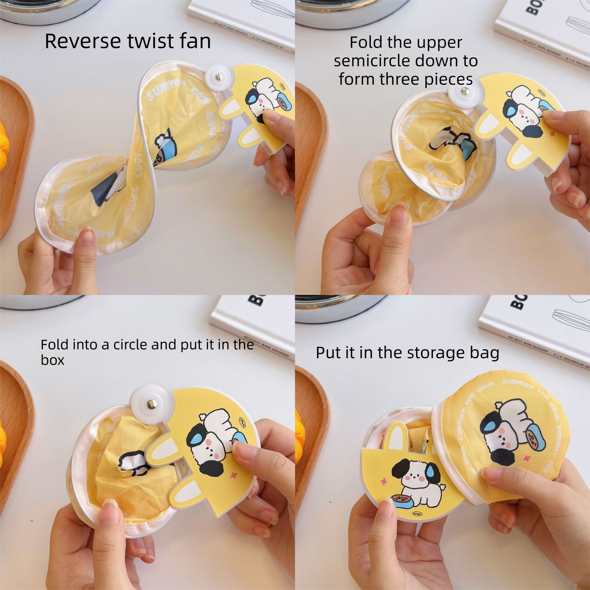 5 Pack Yellow Adventurous Pup Cute Cartoon Folding Hand Fans Portable Mini Circular Fans 20x24cm for Aussie Summer Outdoor Travel with Matching Storage Pouches for Kids and Adults