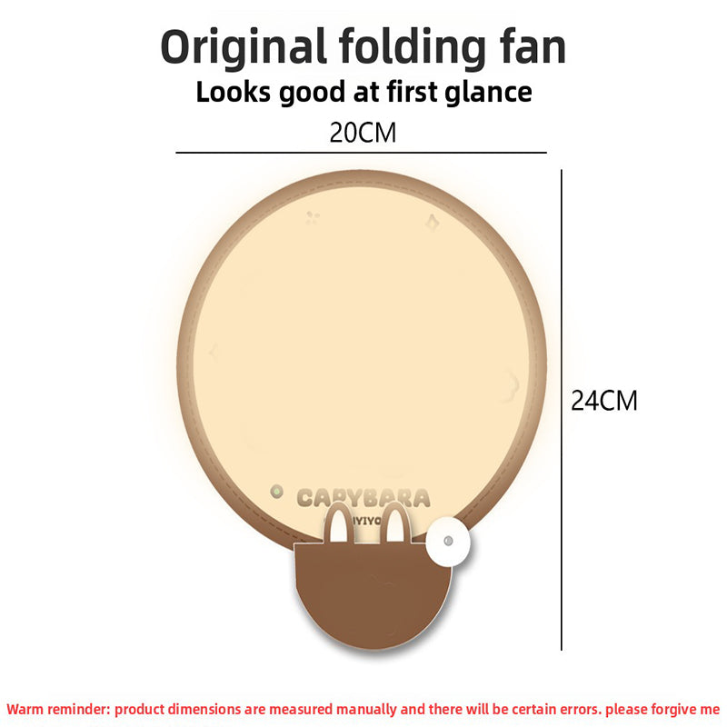 5 Pack Beige Happy Summer Cute Cartoon Folding Hand Fans Portable Mini Circular Fans 20x24cm for Aussie Summer Outdoor Travel with Matching Storage Pouches for Kids and Adults