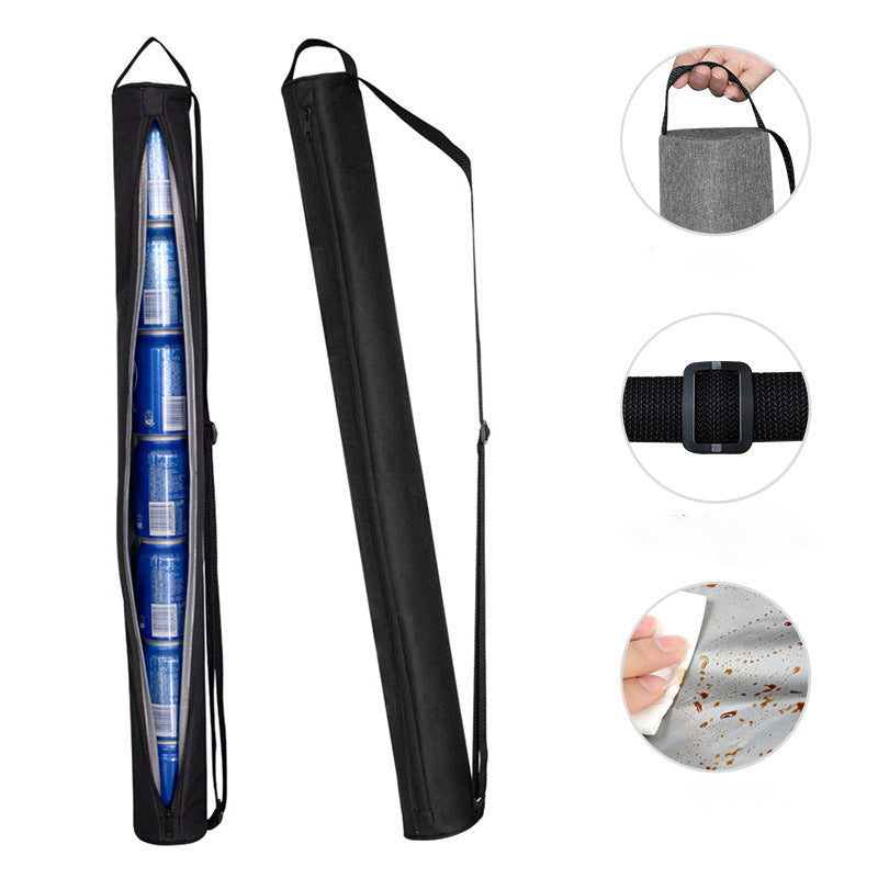 Black Insulated Golf Beer Cooler Bag Cylindrical Tube Design with PEVA Lining 83cm Portable Crossbody Shoulder Strap for Australian Golf and BBQs