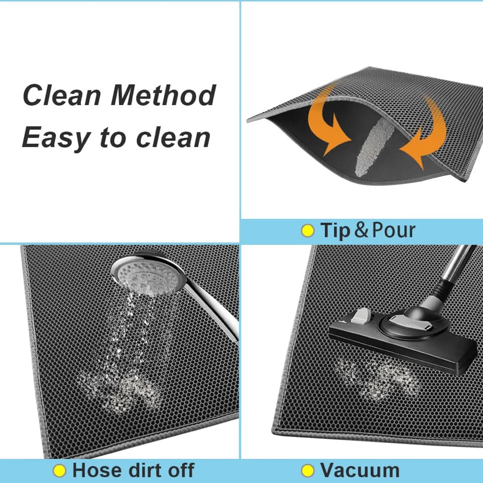 2-PCS Grey Double Layer Cat Litter Mat Honeycomb Design Waterproof EVA Trapping Mat for Litter Box Tracking Control 40x50cm Easy Clean Australian Pet Supplies