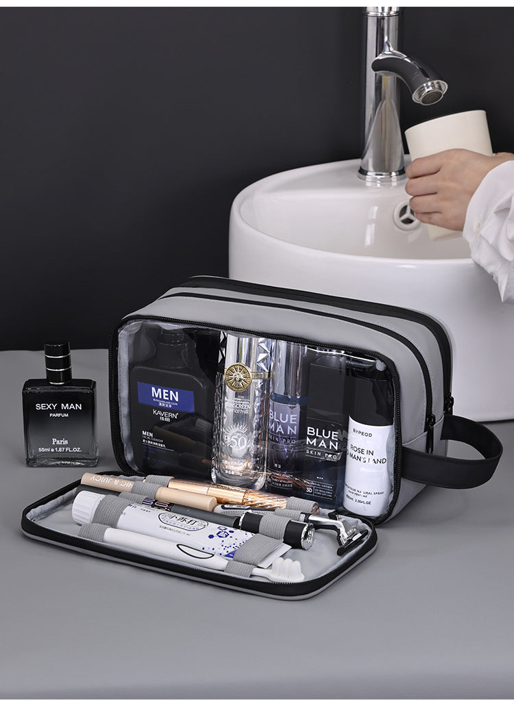 Large Waterproof Men's Toiletry Bag 3-Layer Travel Dopp Kit with Wet Dry Separation Portable Shower Organiser for Gym Business & Holiday Grey