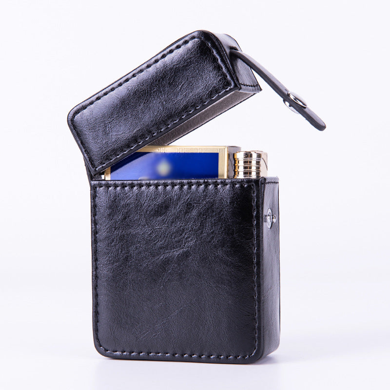 PU Leather Cigarette Case with Lighter Holder Hard Shell Storage Pouch Belt Loop Waist Bag for Standard Packs Black Gift for Men