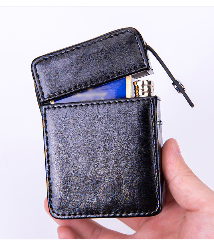 PU Leather Cigarette Case with Lighter Holder Hard Shell Storage Pouch Belt Loop Waist Bag for Standard Packs Deep Coffee Gift for Men