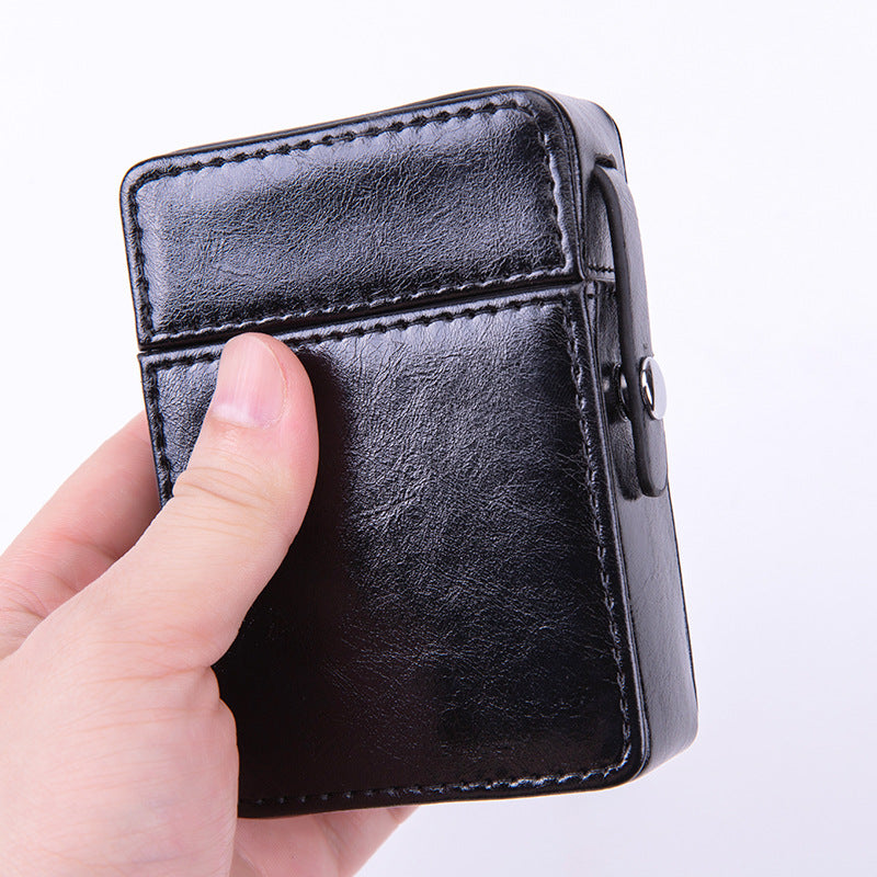 PU Leather Cigarette Case with Lighter Holder Hard Shell Storage Pouch Belt Loop Waist Bag for Standard Packs Brown Gift for Men