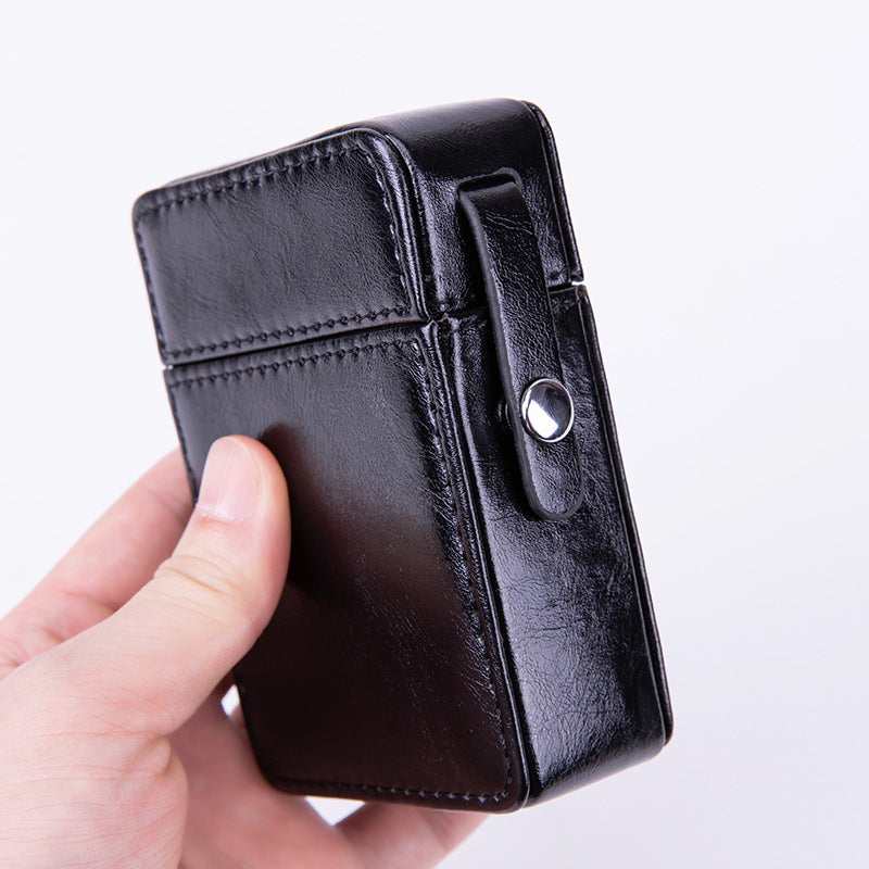 PU Leather Cigarette Case with Lighter Holder Hard Shell Storage Pouch Belt Loop Waist Bag for Standard Packs Brown Gift for Men
