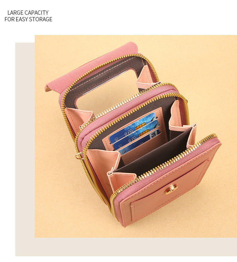 Women's Crossbody Phone Bag with Clear Touch Screen Window PU Leather Wallet Purse Multi-Pocket Shoulder Handbag Adjustable Strap Card Holder Pale pink