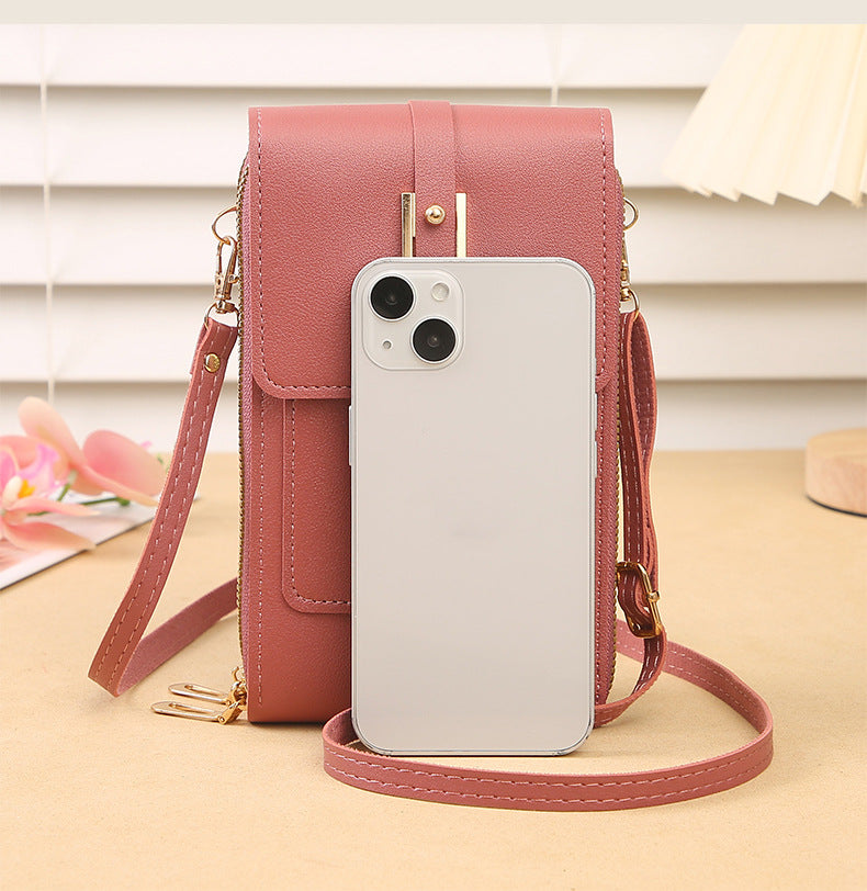Women's Crossbody Phone Bag with Clear Touch Screen Window PU Leather Wallet Purse Multi-Pocket Shoulder Handbag Adjustable Strap Card Holder Pale pink