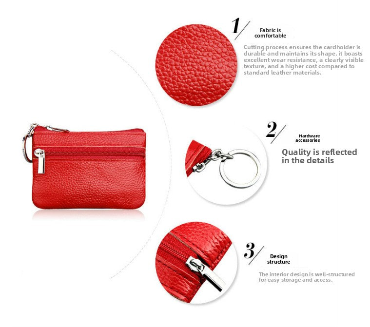 Small Coin Purse Key Ring Wallet Mini Change Pouch Dual Zipper Pocket PU Leather Portable Storage Bag Black