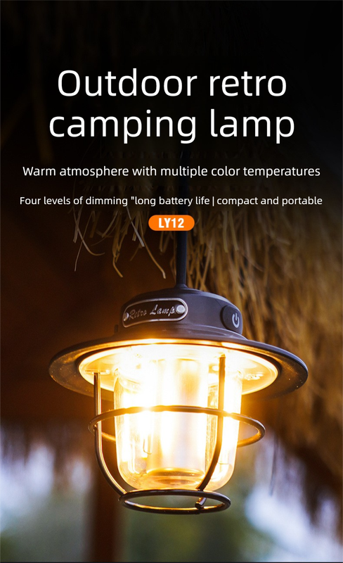 Retro LED Camping Lantern Rechargeable Pinecone Light Dimmable 4 Modes IPX4 Waterproof Hanging Tent Lamp for Outdoor Hiking Fishing Green