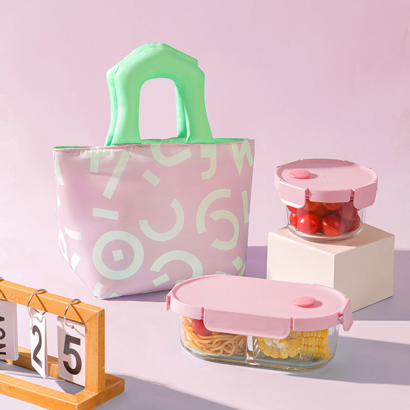 Insulated Lunch Bag Tote Fashion Graffiti Print with Soft Padded Handle Waterproof Thermal Cooler Bento Case for Work School and Picnics Blue with Green Handle