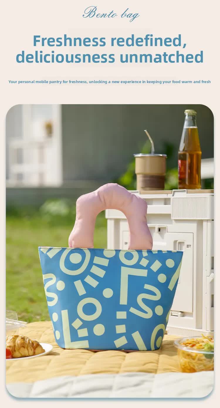 Insulated Lunch Bag Tote Fashion Graffiti Print with Soft Padded Handle Waterproof Thermal Cooler Bento Case for Work School and Picnics Blue with Green Handle