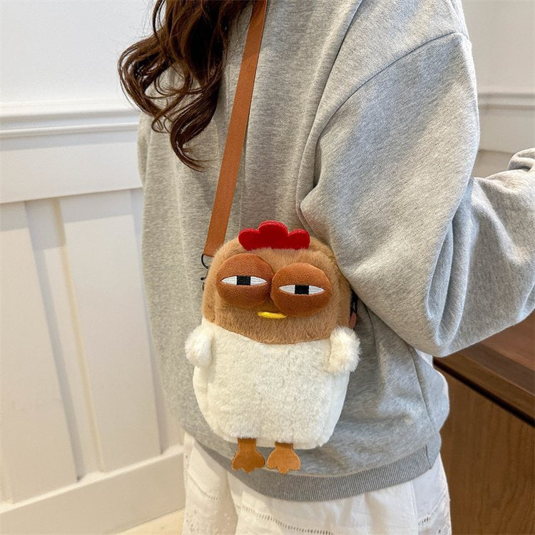 Cute Plush Chicken Crossbody Bag - Soft Faux Fur Mobile Phone Pouch - Quirky Cartoon Shoulder Purse for Girls & Teens - Novelty Gift