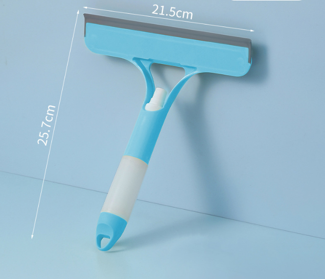 Blue 3-in-1 Window Squeegee with Built-in Spray Bottle - Dual Sided Sponge Glass Cleaner - Streak Free Tool for Shower Screens, Mirrors & Car Windows