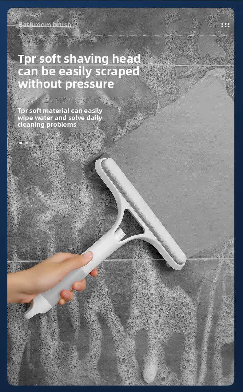 Blue 3-in-1 Window Squeegee with Built-in Spray Bottle - Dual Sided Sponge Glass Cleaner - Streak Free Tool for Shower Screens, Mirrors & Car Windows