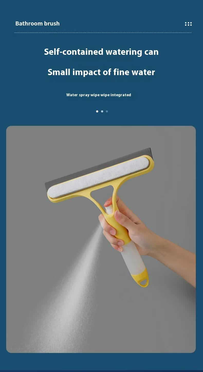 Blue 3-in-1 Window Squeegee with Built-in Spray Bottle - Dual Sided Sponge Glass Cleaner - Streak Free Tool for Shower Screens, Mirrors & Car Windows