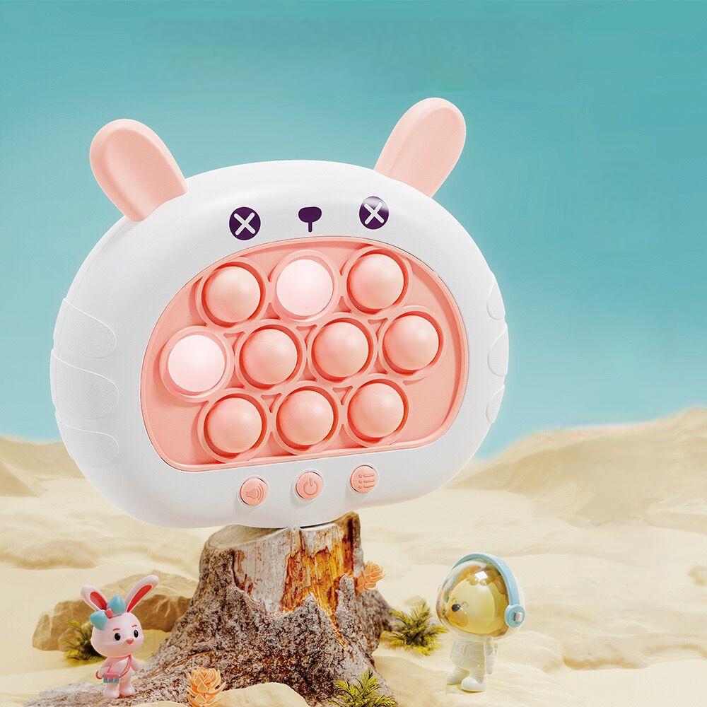 Electronic Fast Push Pop Game - Pink Rabbit Fidget Console with Lights & Sound - 4 Modes Memory & Speed Challenge - Interactive Sensory Toy for Kids 3+ & Travel