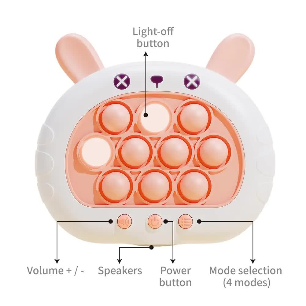 Electronic Fast Push Pop Game - Pink Rabbit Fidget Console with Lights & Sound - 4 Modes Memory & Speed Challenge - Interactive Sensory Toy for Kids 3+ & Travel