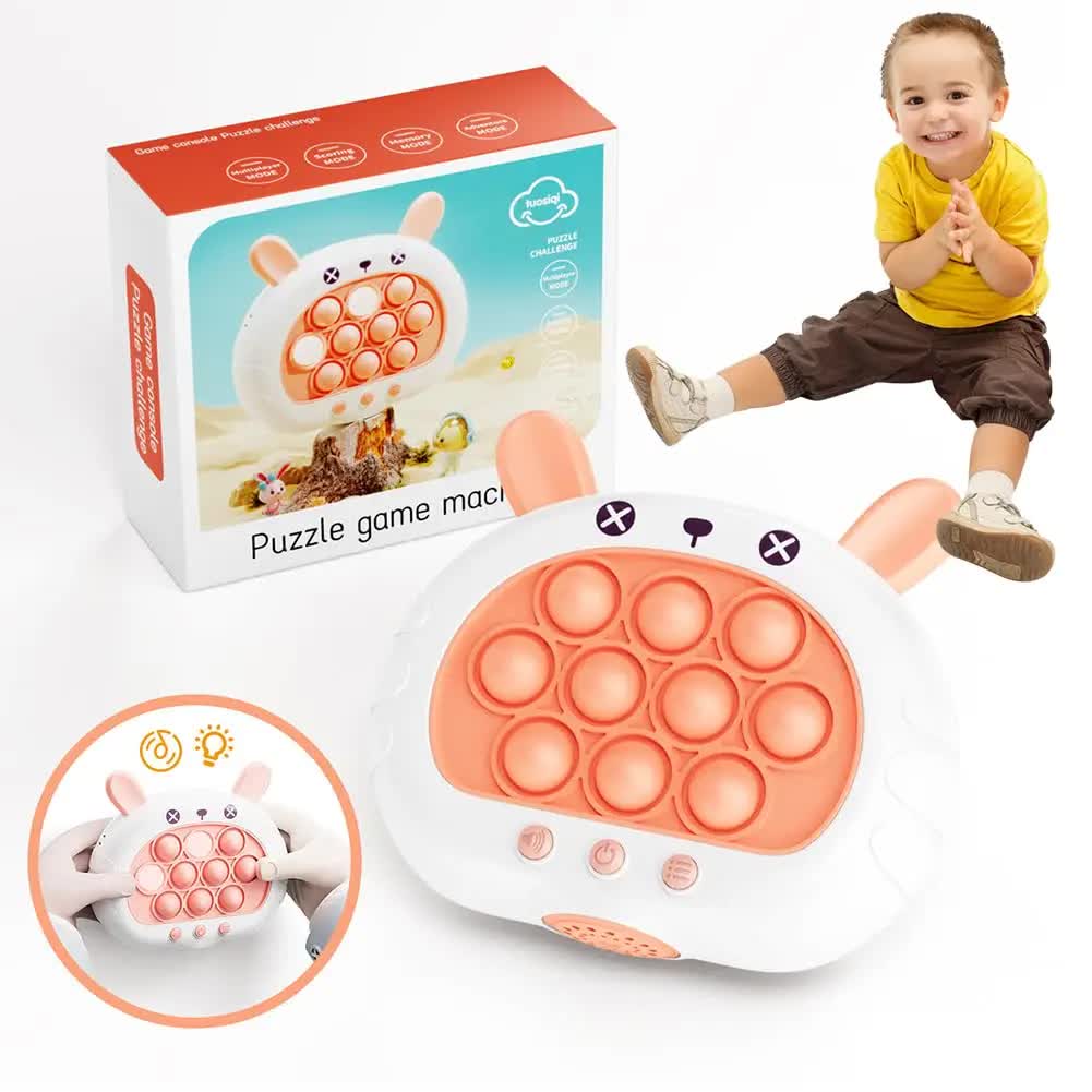 Electronic Fast Push Pop Game - Brown Deer Fidget Console with Lights & Sound - 4 Modes Memory & Speed Challenge - Interactive Sensory Toy for Kids 3+ & Travel