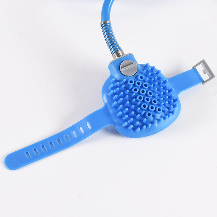2-in-1 Pet Bathing Tool & Massager - Handheld Silicone Shower Sprayer Scrubber for Dogs & Cats - 2.2m Hose with Indoor & Outdoor Tap Adapters - Blue Grooming Kit