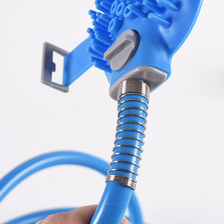2-in-1 Pet Bathing Tool & Massager - Handheld Silicone Shower Sprayer Scrubber for Dogs & Cats - 2.2m Hose with Indoor & Outdoor Tap Adapters - Blue Grooming Kit