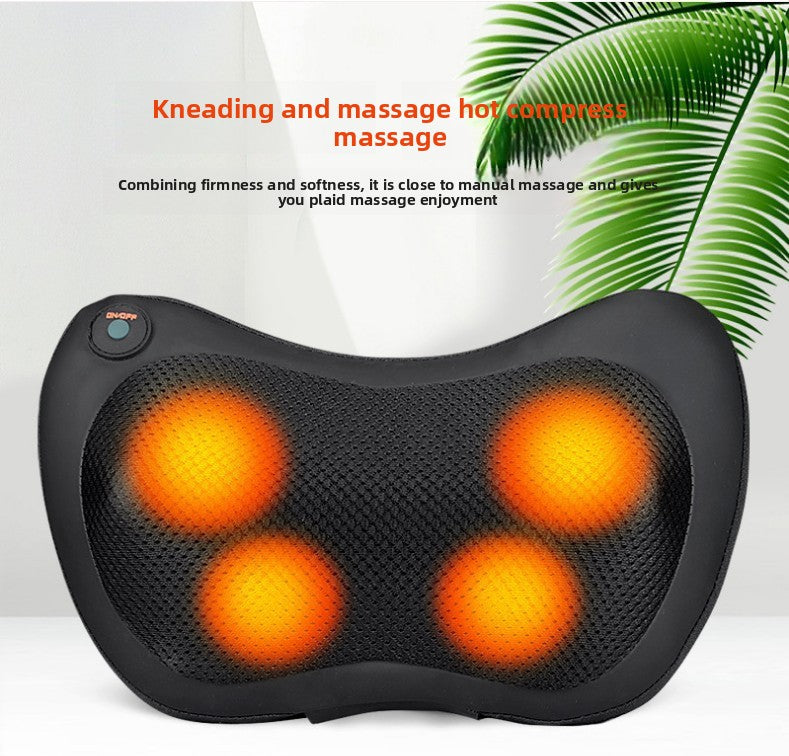 Electric Shiatsu Massage Pillow with Heat - Deep Kneading Neck & Back Massager - Portable Car & Home Cushion for Muscle Relief - Black