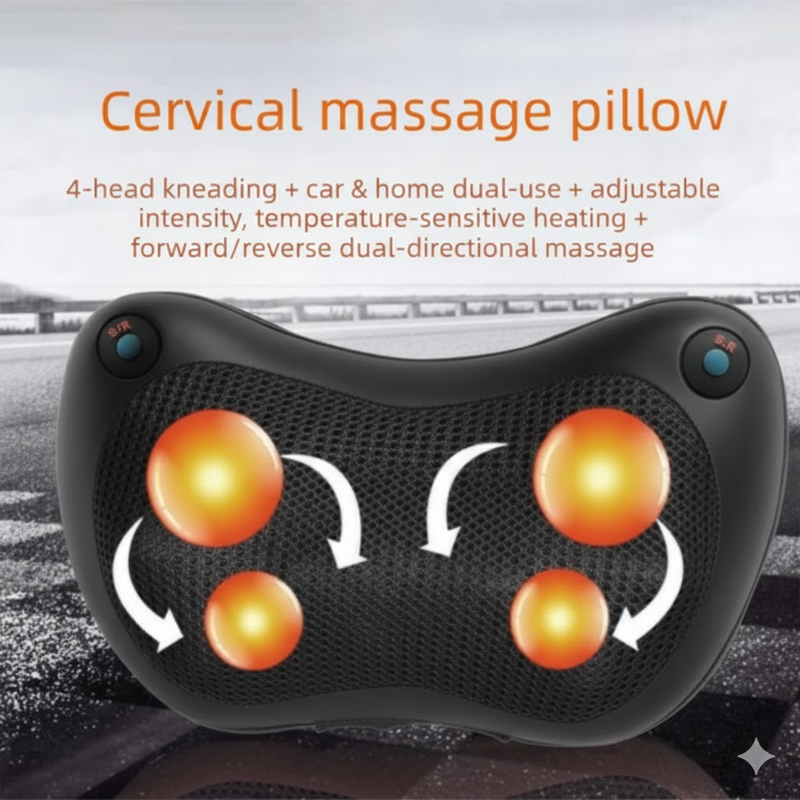 Electric Shiatsu Massage Pillow with Heat - Dual Button Deep Kneading Neck & Back Massager - Adjustable Speed & Direction Car Home Cushion - Black