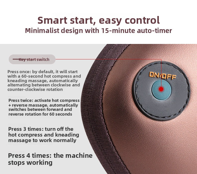 Cordless Rechargeable Shiatsu Massage Pillow - 8 Node Deep Kneading Neck & Back Massager with Heat - Wireless Portable Cushion for Home Car & Travel - Brown