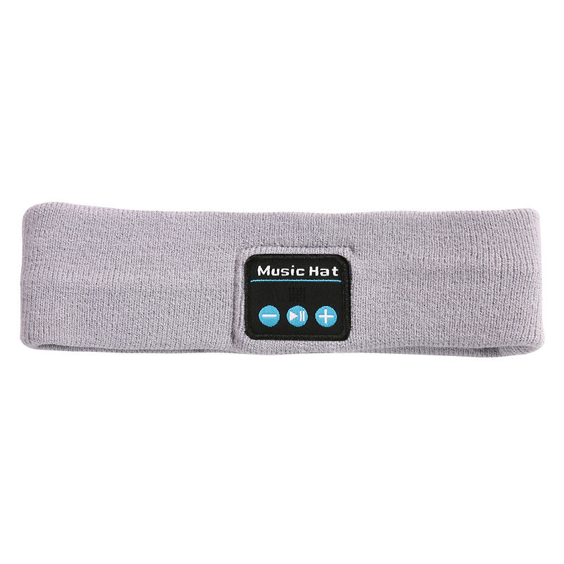 Bluetooth 5.4 Sports Headband Headphones - Wireless Music Sleep Mask for Running & Gym - Sweat Absorbing Washable Cotton Band - Grayish White with Zipper Storage Bag