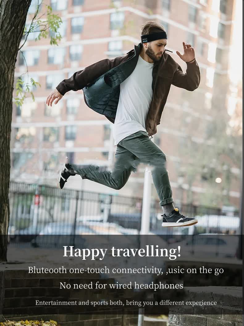 Bluetooth 5.4 Sports Headband Headphones - Wireless Music Sleep Mask for Running & Gym - Sweat Absorbing Washable Cotton Band - Grey with Zipper Storage Bag