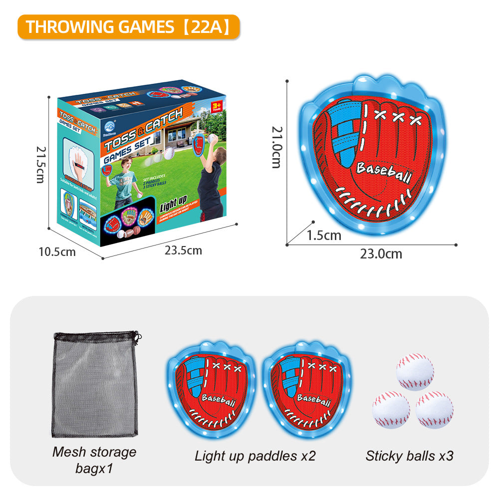 LED Light Up Toss and Catch Game Set - 2 Glowing Blue Paddles & 3 Sticky Softballs - Fun Outdoor Beach & Camping Toy for Kids & Adults - Includes Mesh Storage Bag