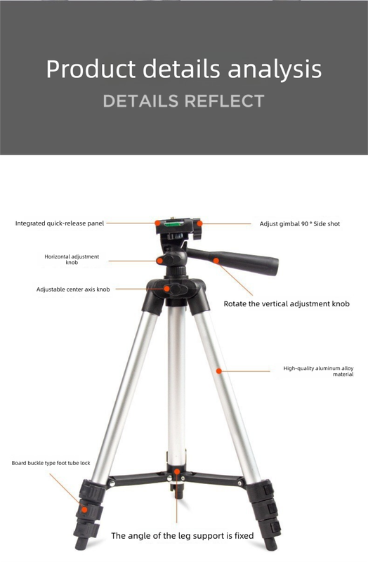 110cm Lightweight Camera & Phone Tripod Stand - Portable Aluminium Travel Tripod with 3-Way Head, Bubble Level & Universal Smartphone Holder - 3110 Adjustable Mount for Live Stream & Vlogging - Black and Silver