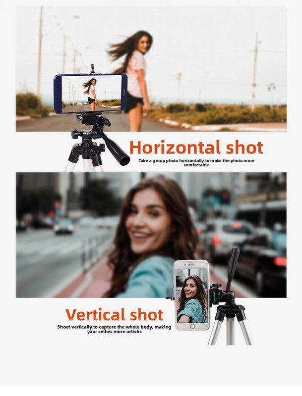 3888 Bluetooth Tripod Stand with Wireless Remote Shutter - 110cm Lightweight Aluminium Travel Mount for iPhone & Android - 3-Way Head Camera & Phone Holder with Carry Bag - Silver and Black