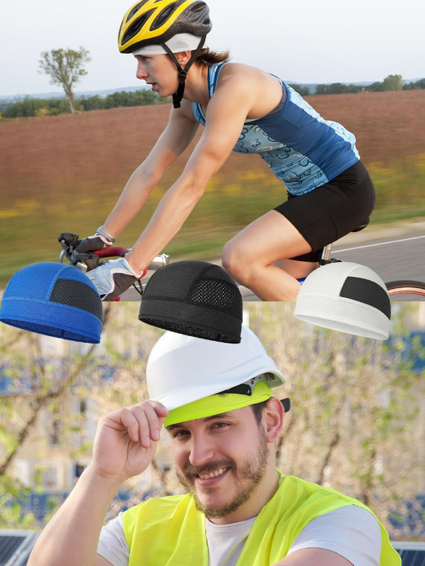 Cooling Mesh Skull Cap Helmet Liner Sweat Wicking Quick Dry Beanie Blue for Cycling Motorbike Running Hard Hat One Size